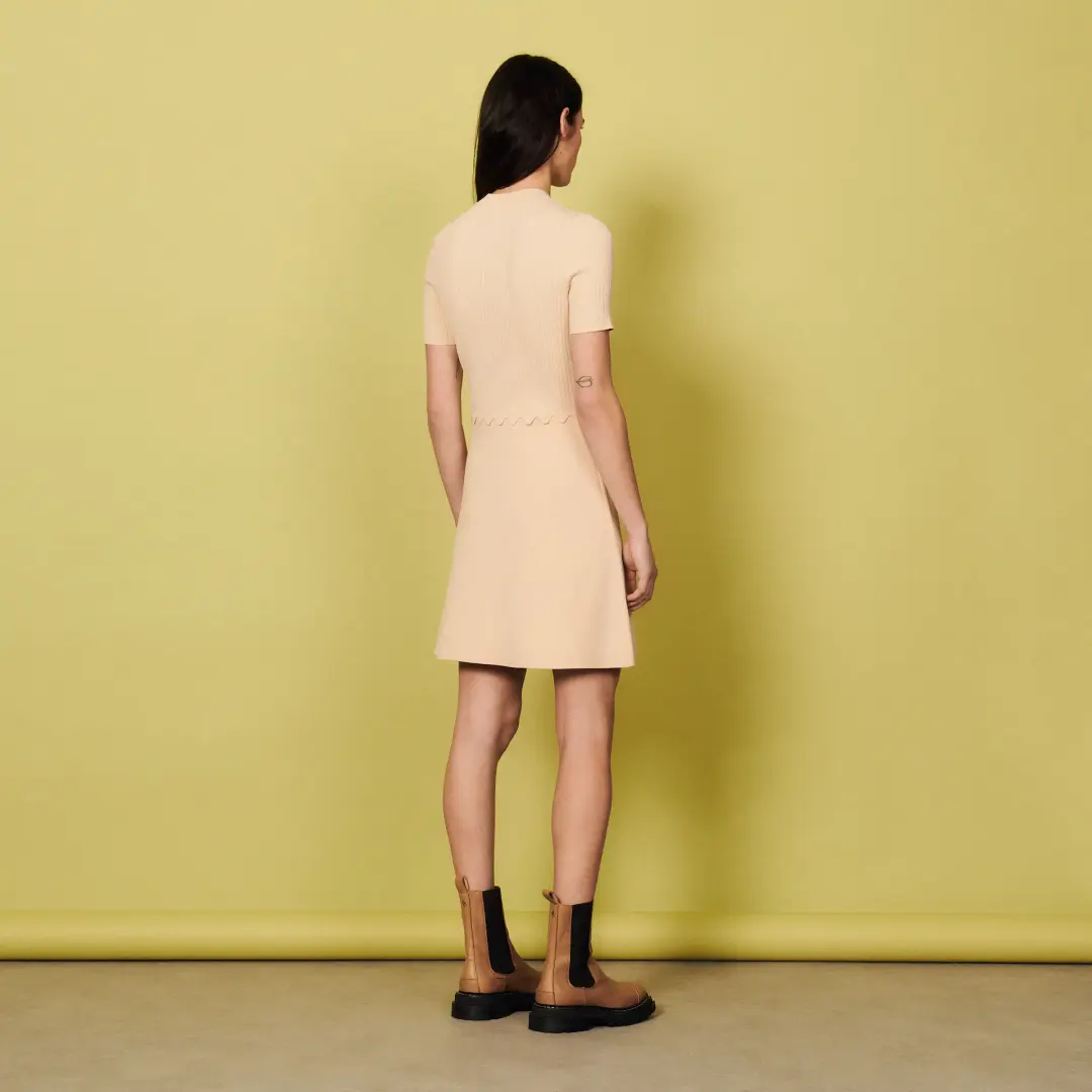 Sandro Short Knitted Dress Beige Size 6 for rent on The Volte - main image