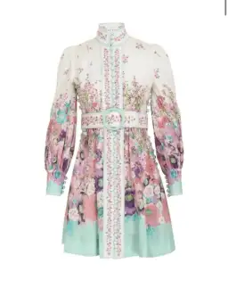 Zimmermann The Jude Buttoned Mini Dress in Aqua Gradient Flora Size 0/Au 8 for rent on The Volte - image 7