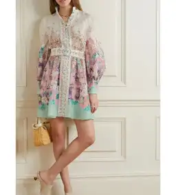 Zimmermann The Jude Buttoned Mini Dress in Aqua Gradient Flora Size 0/Au 8 for rent on The Volte - image 1