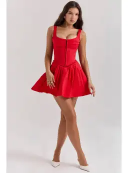 House of CB Scarlet Pleated Mini Dress Scarlet Size AU 8