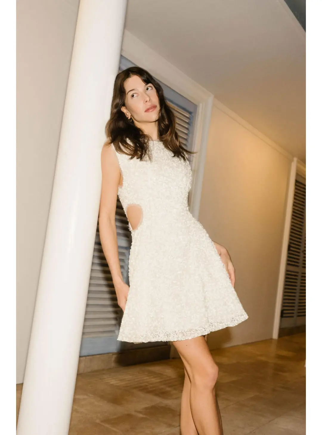 Aje Mirage Beaded Mini Dress Ivory Size AU 10 for rent on The Volte - main image
