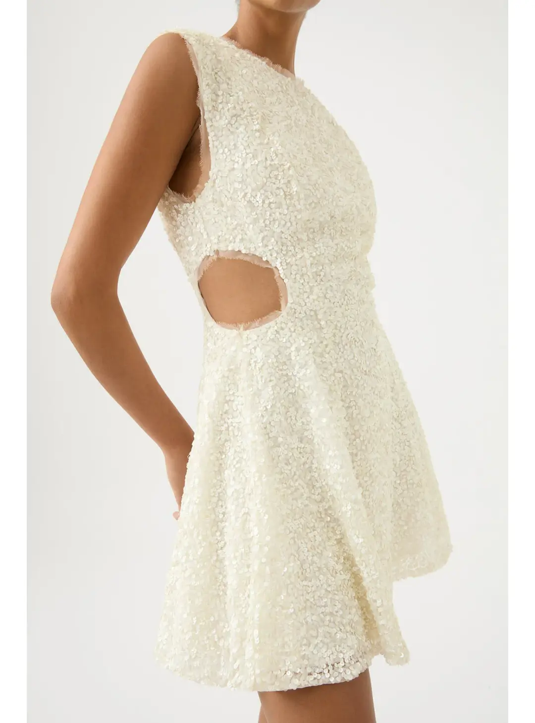 Aje Mirage Beaded Mini Dress Ivory Size AU 10 for rent on The Volte - main image