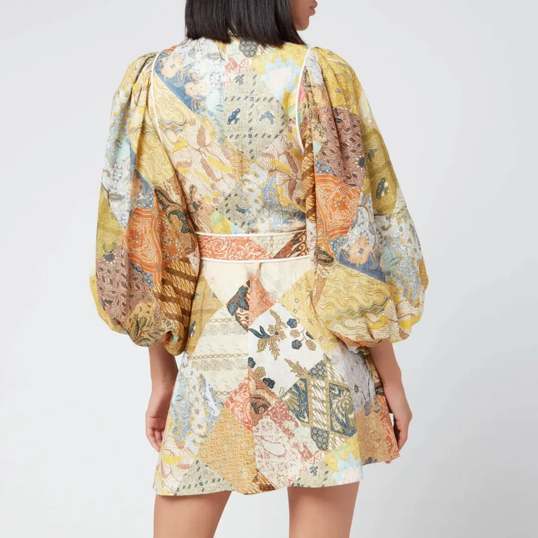 Zimmermann Brightside Belted Linen Mini Dress Batik Patch Size 2 / AU 12 for rent on The Volte - main image
