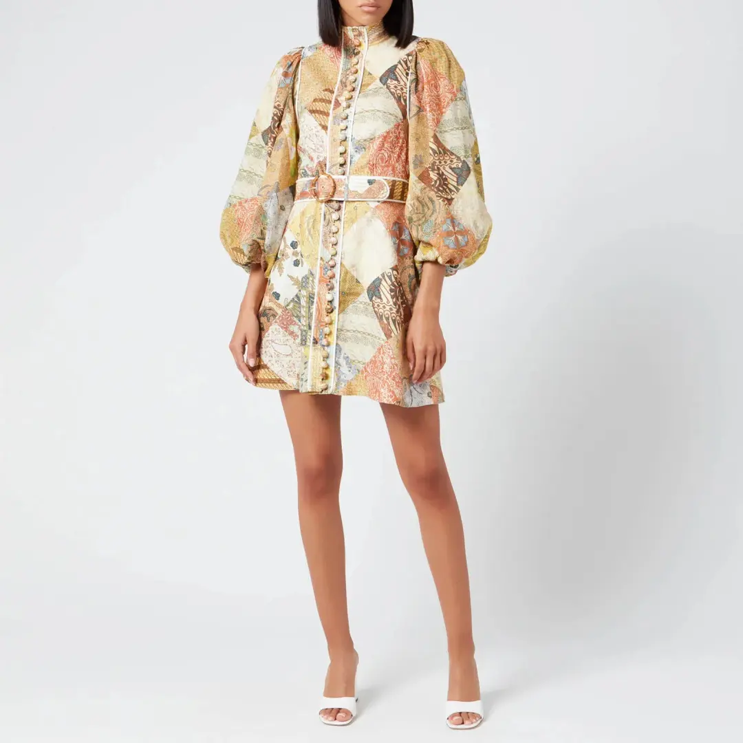 Zimmermann Brightside Belted Linen Mini Dress Batik Patch Size 2 / AU 12 for rent on The Volte - main image