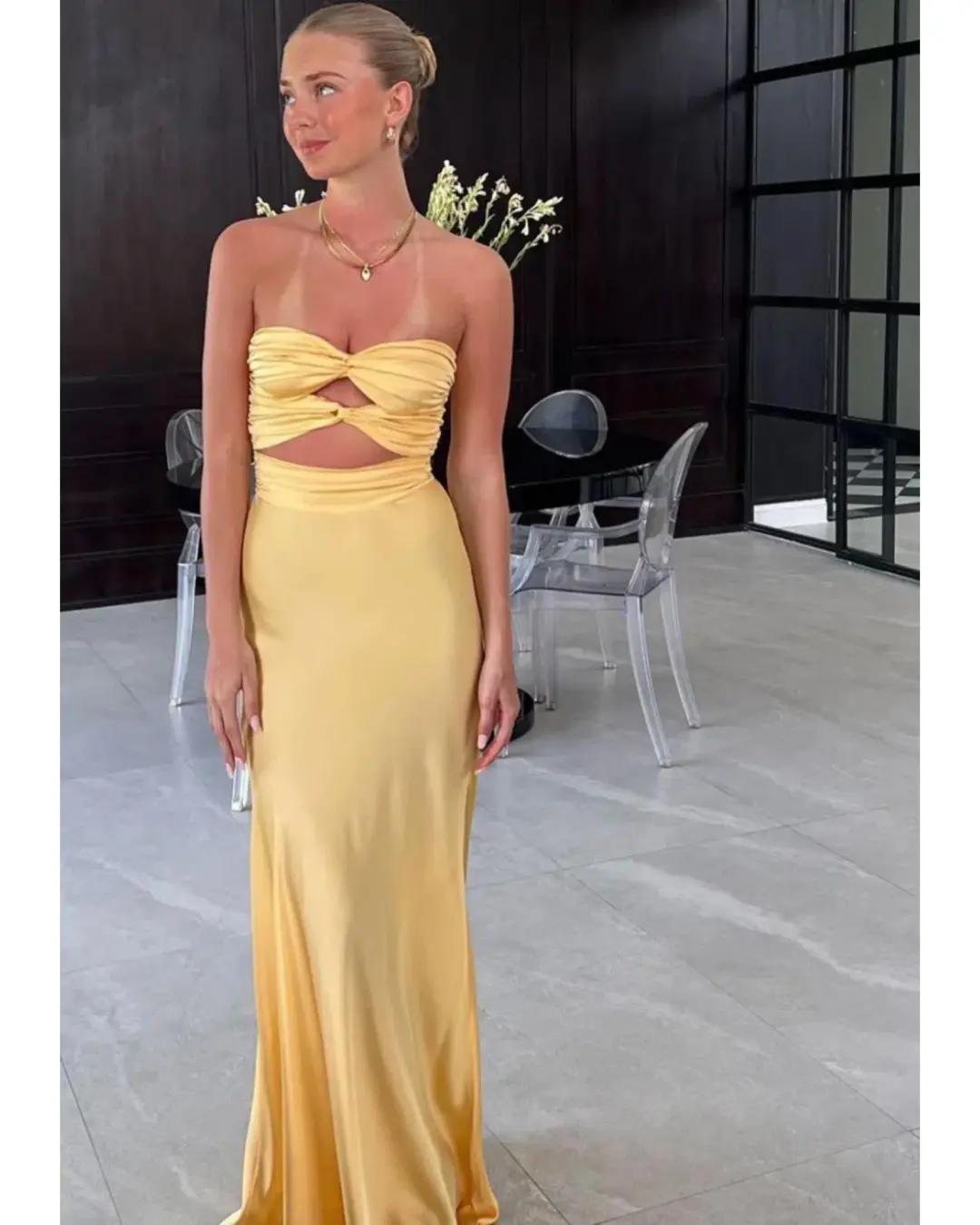 HNTR The Label Inka Gown In Gold Sun Size AU 12 for rent on The Volte - main image