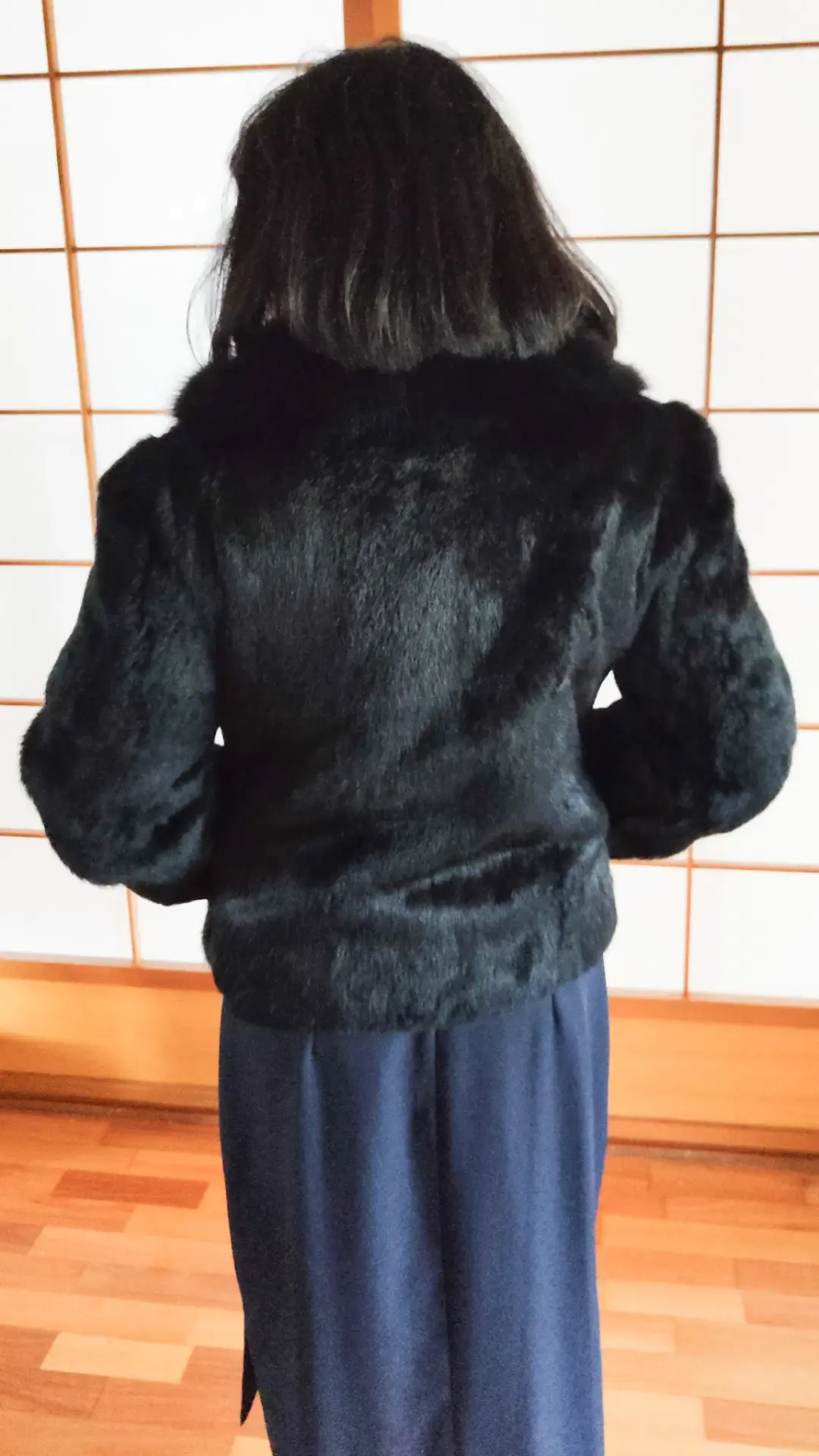 Black Genuine Rabbit Fur Jacket with Fox Collar in Small / AU 8 for rent on The Volte - main image