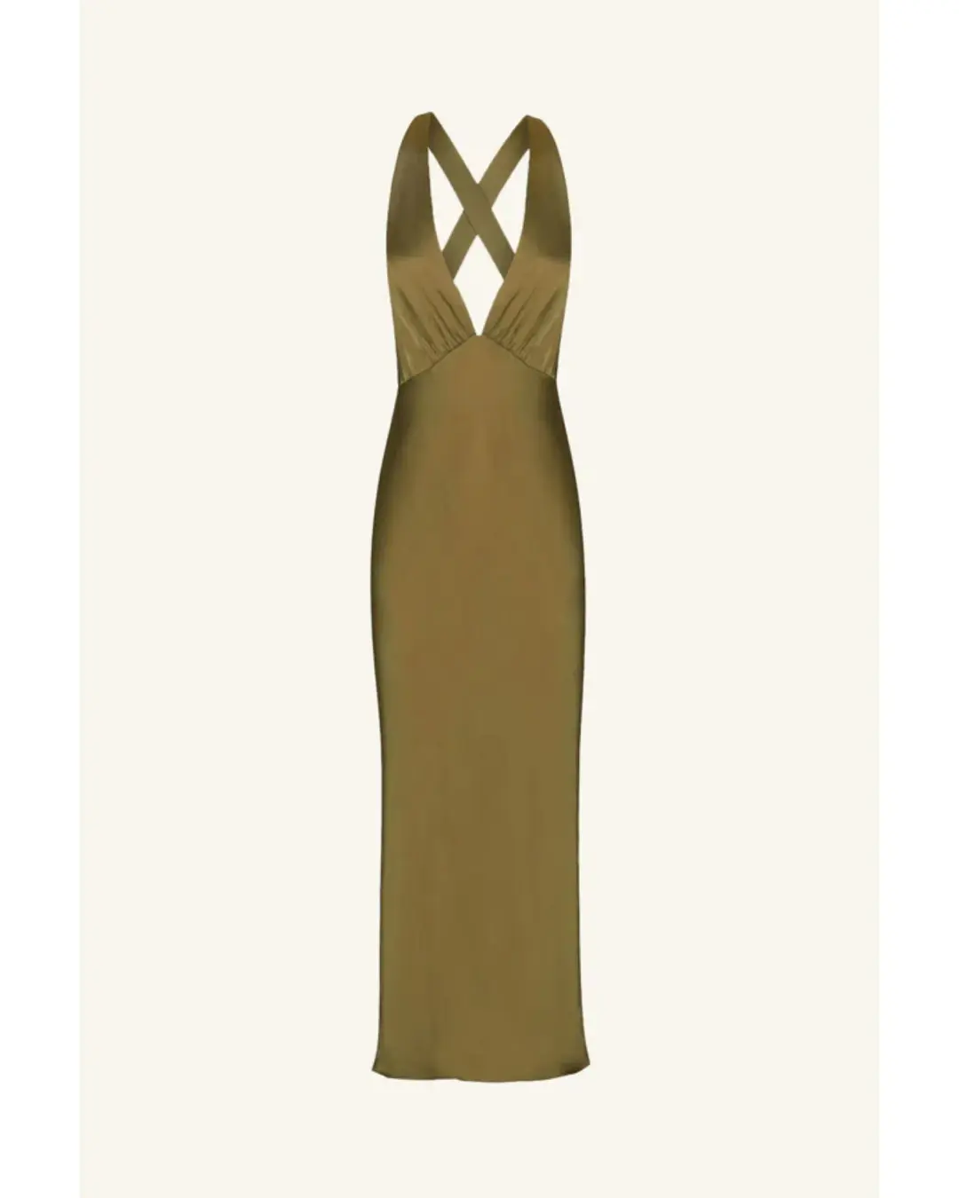 Shona Joy Arienzo Plunged Cross Back Midi Dress Green Olive Size AU 10 for rent on The Volte - main image