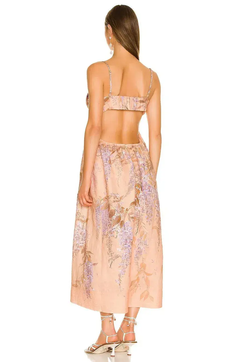 Zimmermann The Rosa Bralette Midi Dress in Lilac Wisteria Floral Size 2 / AU 12 for rent on The Volte - main image