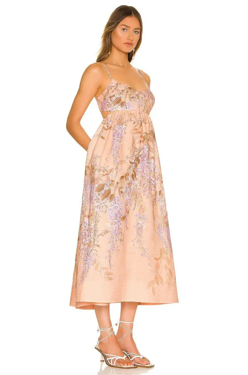 Zimmermann The Rosa Bralette Midi Dress in Lilac Wisteria Floral Size 2 / AU 12 for rent on The Volte - main image