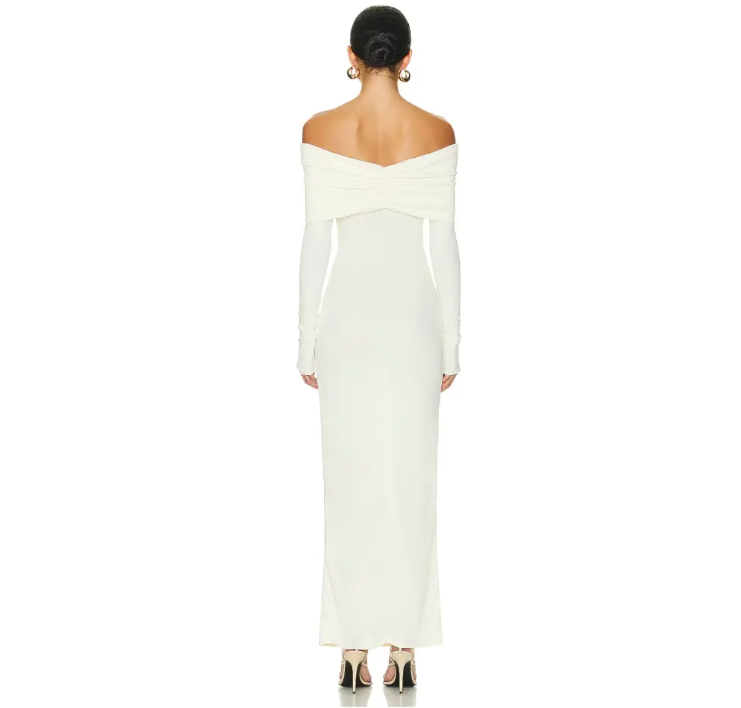 Helsa Matte Jersey Off Shoulder Maxi Dress Ivory Size L / AU 12 for rent on The Volte - main image