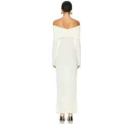 Helsa Matte Jersey Off Shoulder Maxi Dress Ivory Size L / AU 12 for rent on The Volte - image 3