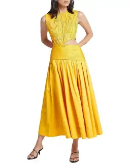 Aje Cascade Cut Out Dress Yellow Size AU 10