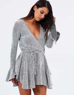 Shona Joy's Bonnie Frill Cuff Drawstring Mini Dress Silver Size 6 for rent on The Volte - image 3