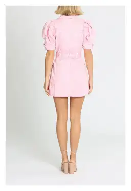 Aje Flora Denim Puff Sleeve Mini Dress Pink Size 8 for rent on The Volte - image 2