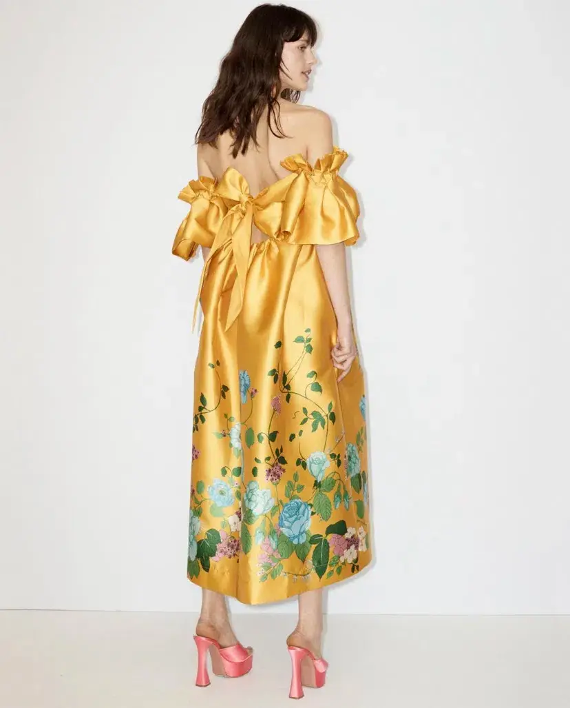 Alemais Dana Midi Dress Yellow Floral Size 16 for rent on The Volte - main image