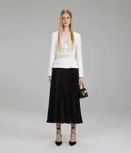 Self-Portrait Pleated Skirt Midi Dress Cream and Black Size 16 for rent on The Volte - image 1