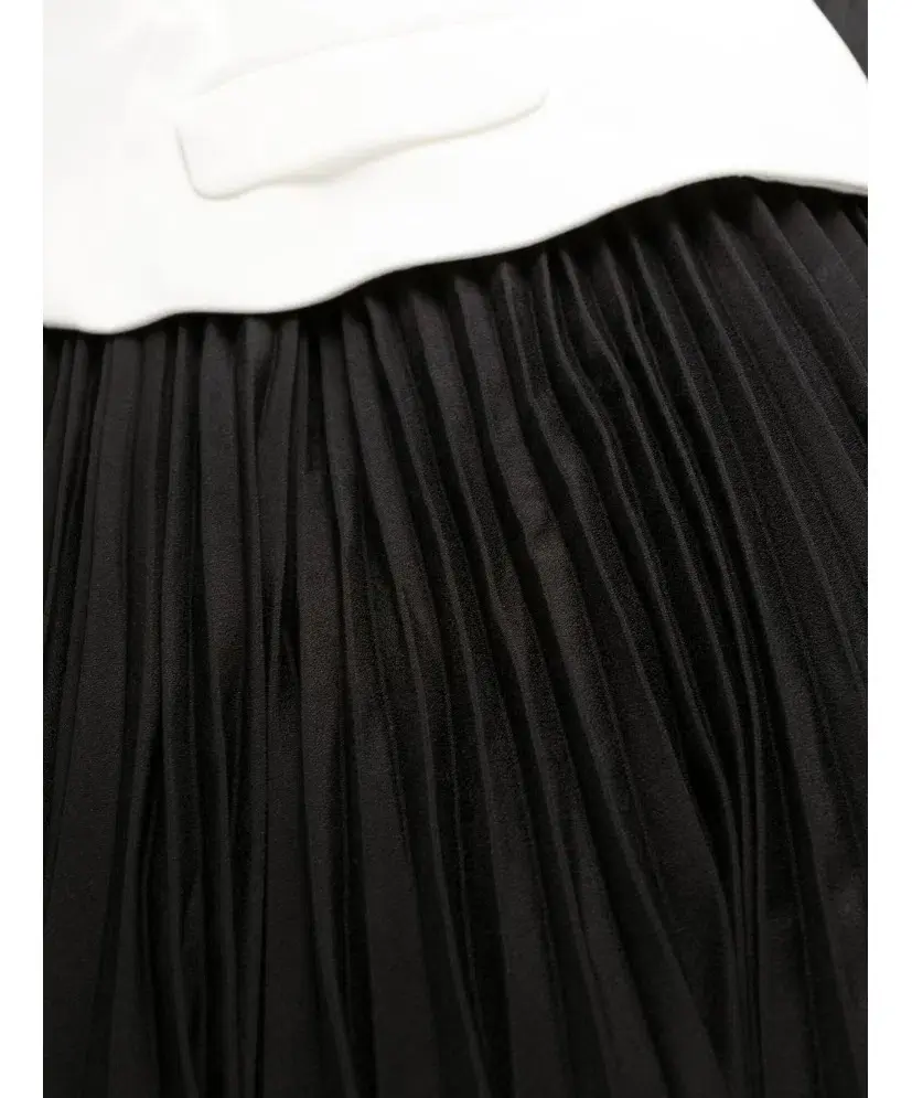 Self-Portrait Pleated Skirt Midi Dress Cream and Black Size 16 for rent on The Volte - main image