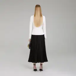 Self-Portrait Pleated Skirt Midi Dress Cream and Black Size 16 for rent on The Volte - image 2