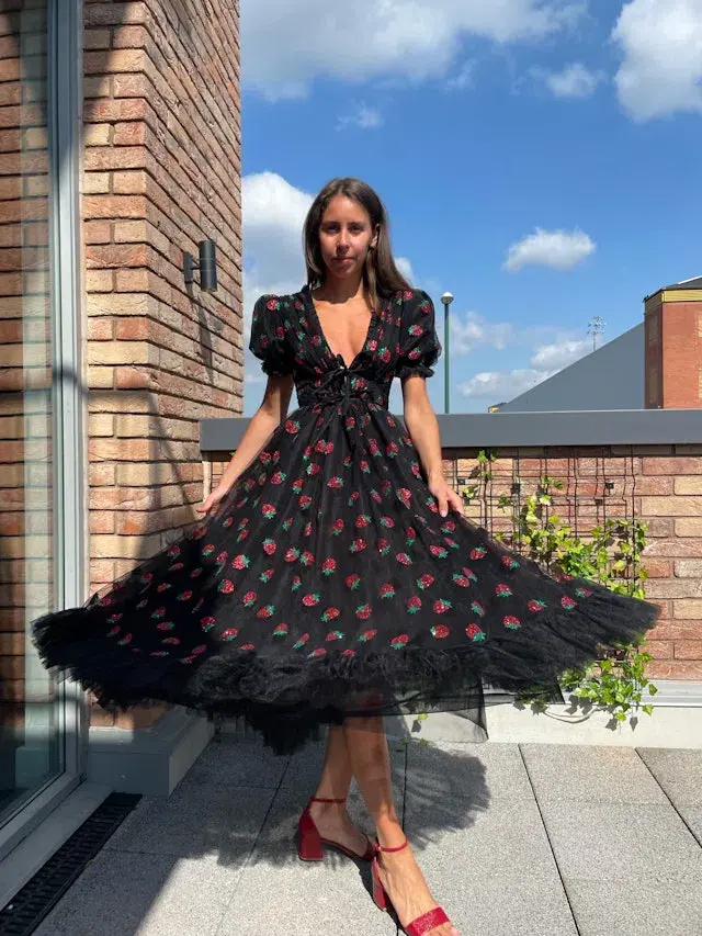 Lirika Matoshi Strawberry Dress Print Size 16 for rent on The Volte - main image