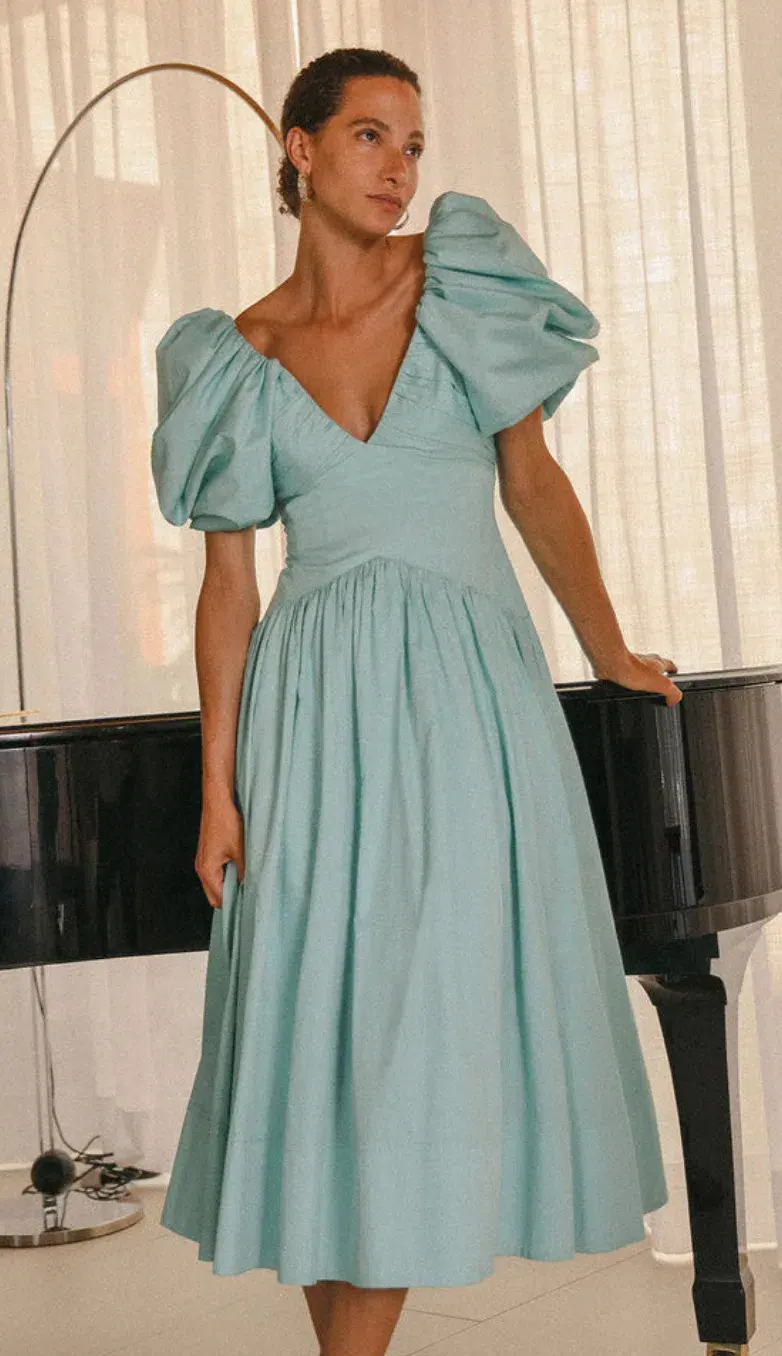 Aje Gabrielle Plunge Midi Dress Spearmint Blue Size 8 for rent on The Volte - main image