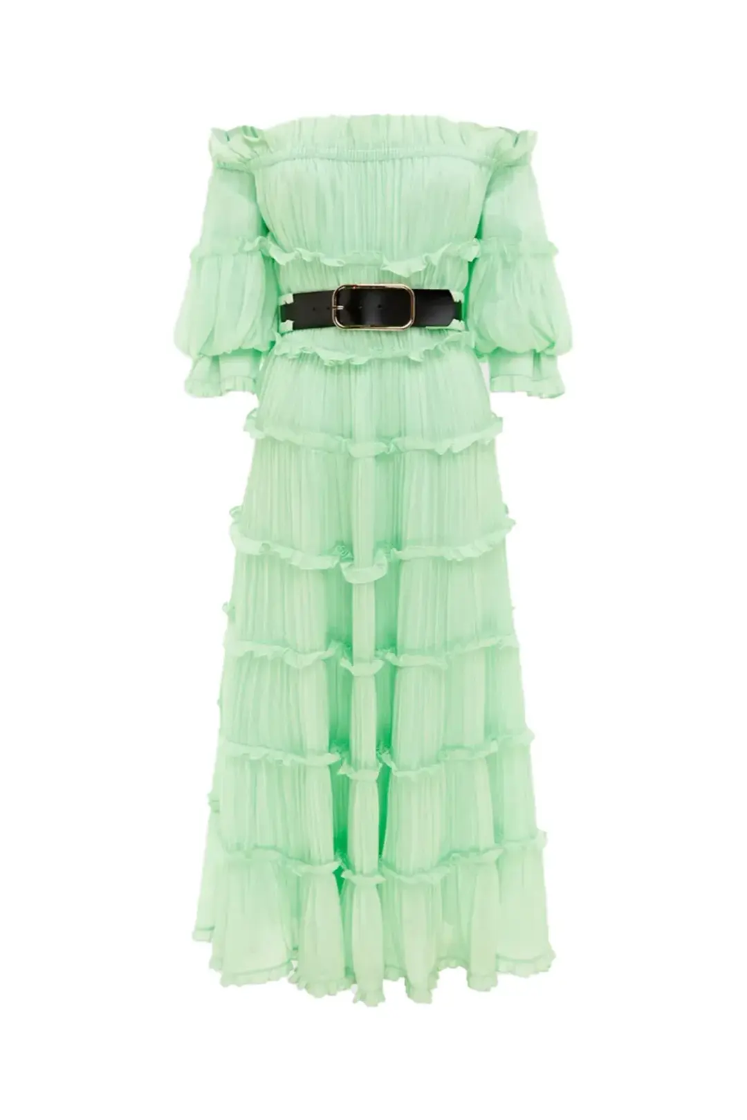 Leo Lin Rue Off Shoulder Tiered Dress Mint Size 12 for rent on The Volte - main image