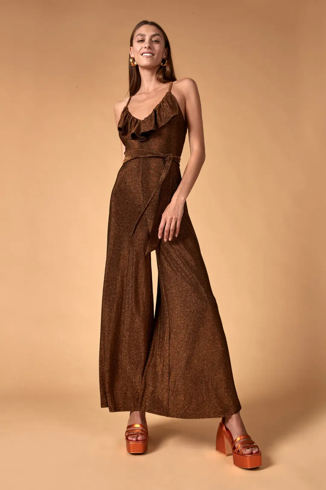 Nine Lives Bazaar Nova Floor Length Jumpsuit Bronze Size 10 for rent on The Volte - main image
