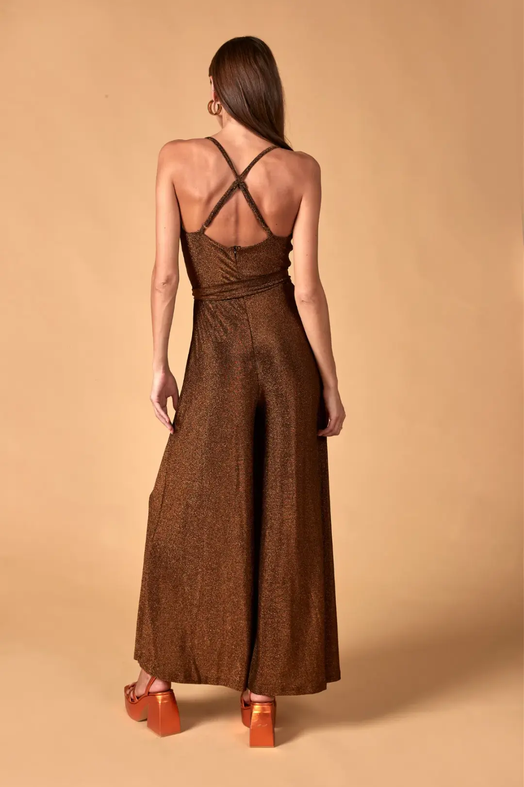 Nine Lives Bazaar Nova Floor Length Jumpsuit Bronze Size 10 for rent on The Volte - main image