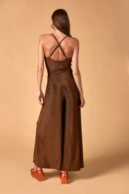 Nine Lives Bazaar Nova Floor Length Jumpsuit Bronze Size 14 for rent on The Volte - image 2