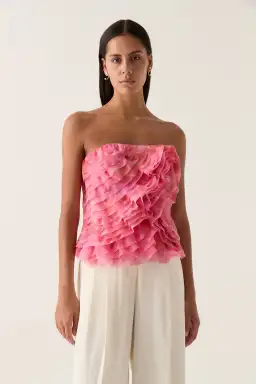Aje Charmed Rosette Ruffle Bustier and Valeria Asymmetric Midi Skirt Set Misty Rose Size 16 for rent on The Volte - image 2