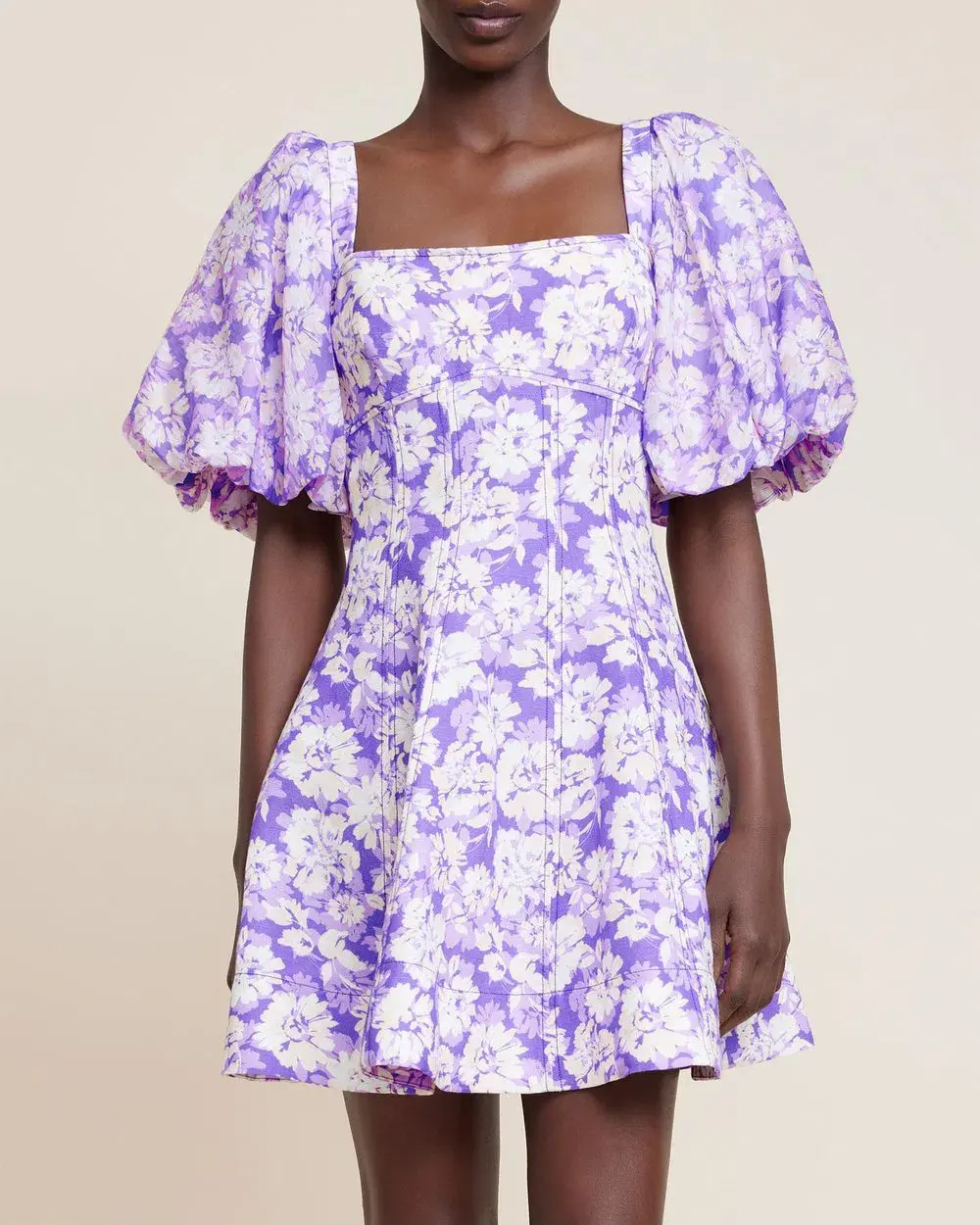 Acler Anther Mini Dress Purple Floral Size 8 for rent on The Volte - main image
