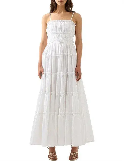 Aje Luna Tiered Maxi Dress Ivory Size 16 for rent on The Volte - main image