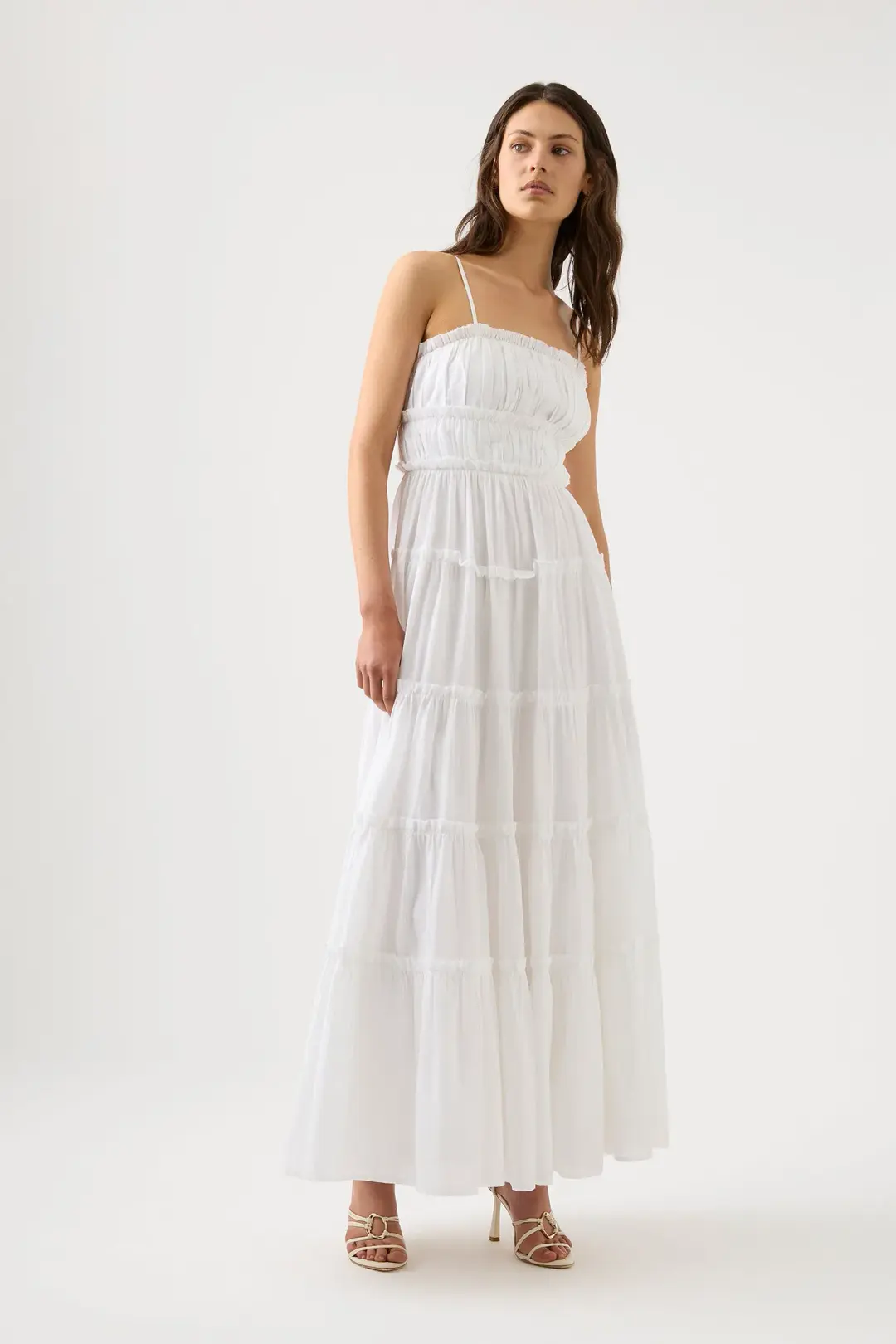 Aje Luna Tiered Maxi Dress Ivory Size 16 for rent on The Volte - main image