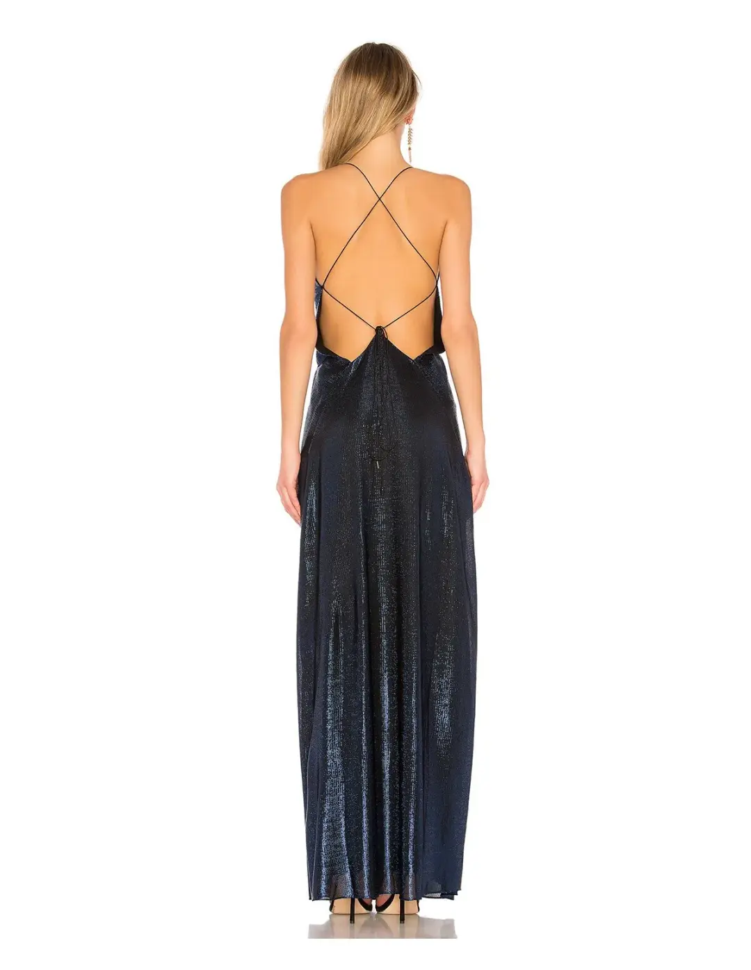 Michael Lo Sordo Alexandra Lame Maxi Dress in Blue Lame Size 6 for rent on The Volte - main image