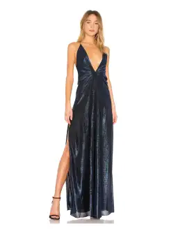 Michael Lo Sordo Alexandra Lame Maxi Dress in Blue Lame Size 6 for rent on The Volte - image 1