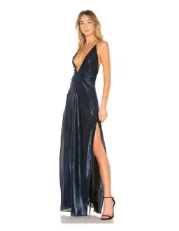 Michael Lo Sordo Alexandra Lame Maxi Dress in Blue Lame Size 6 for rent on The Volte - image 2