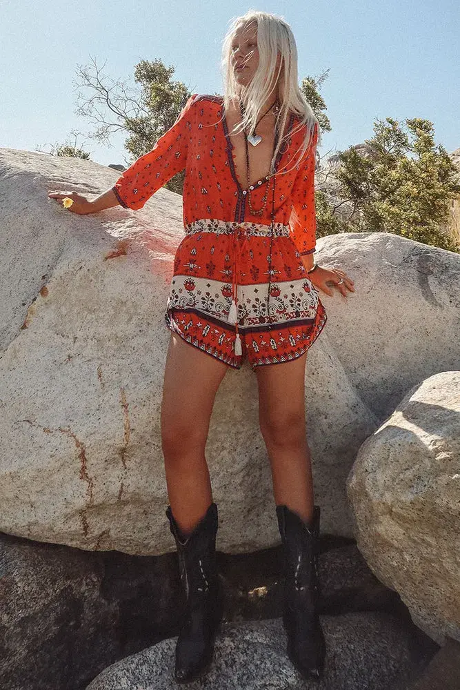 Spell Desert Wanderer Playsuit Sunset Red Size M / AU 10 for rent on The Volte - main image