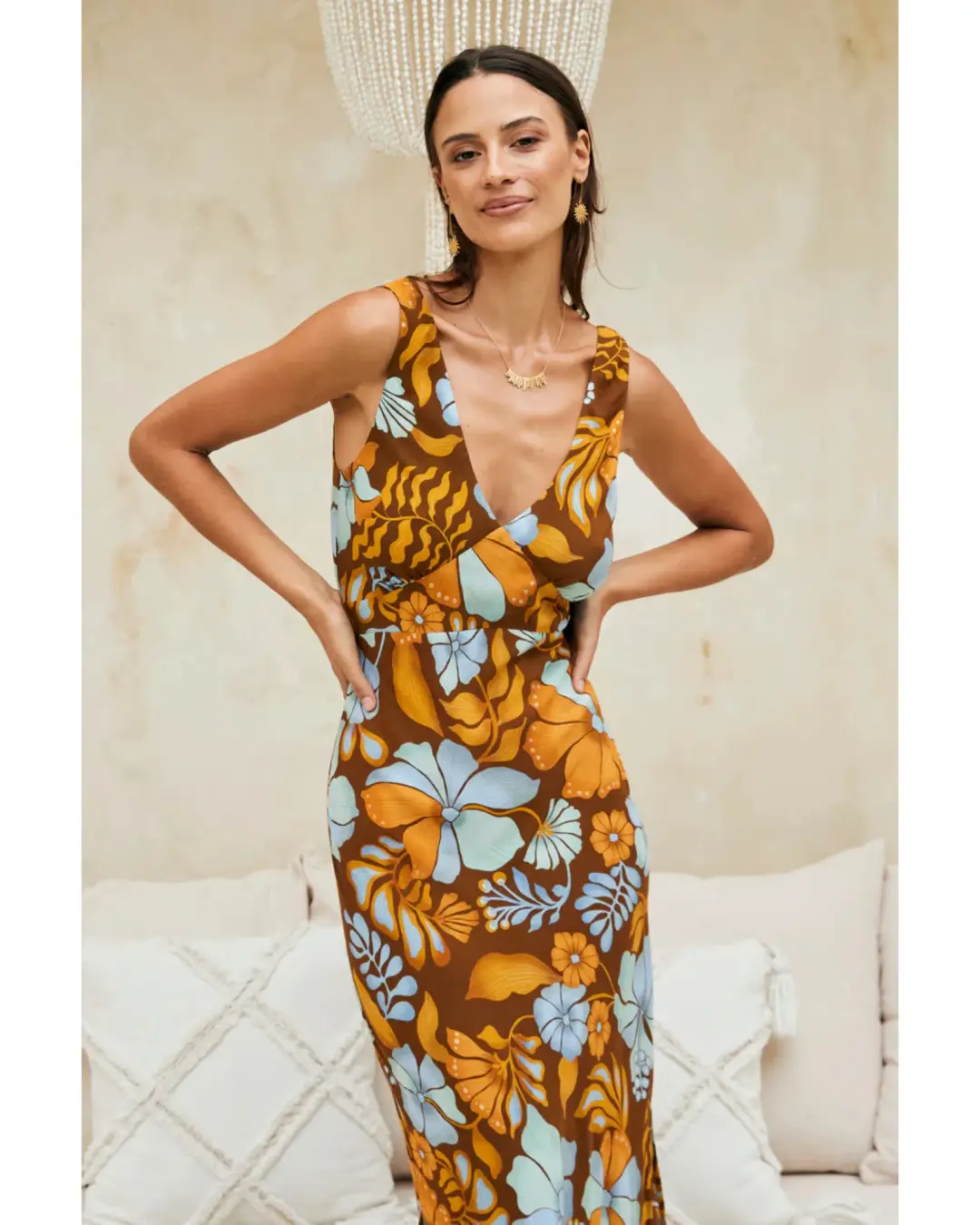 Nine Lives Bazaar Sara Bias Midi Dress Bamboo Size AU 10 for rent on The Volte - main image