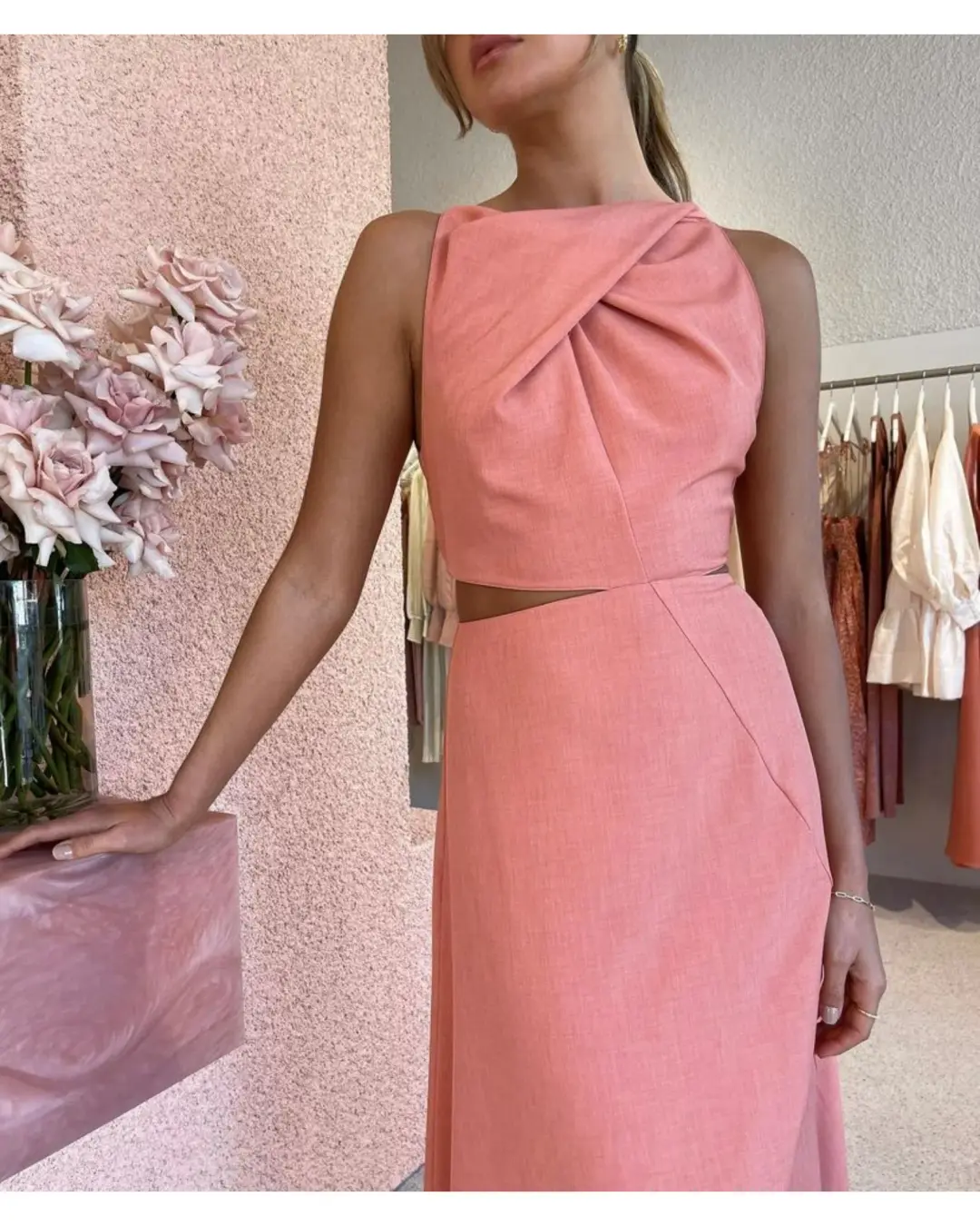 One Fell Swoop Bijoux Maxi Dress in Guava Size AU 10 for rent on The Volte - main image