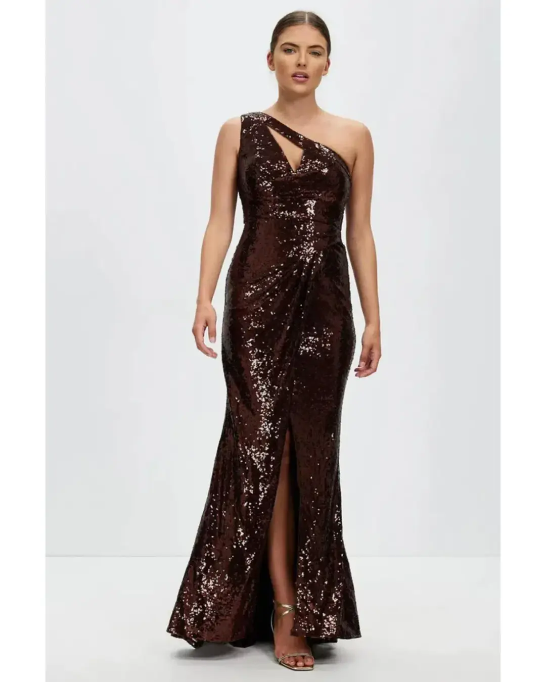 Bariano Isobel Gown Brown Sequin Size AU 12 for rent on The Volte - main image