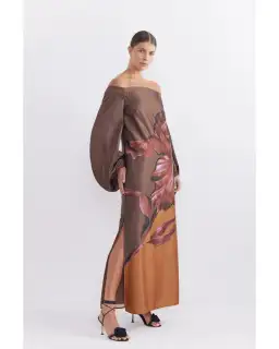 Pasduchas Moon Flower Sleeve Midi Dress Fudge Size AU 10 for rent on The Volte - image 2