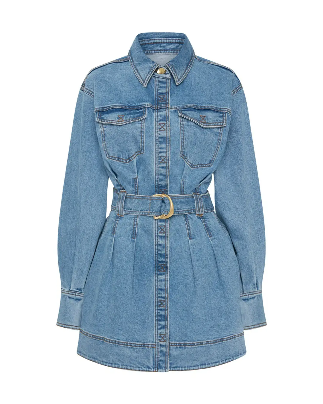 Aje Aradia Denim Mini Dress Classic Wash Size AU 4 for rent on The Volte - main image