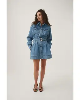 Aje Aradia Denim Mini Dress Classic Wash Size AU 4 for rent on The Volte - image 1