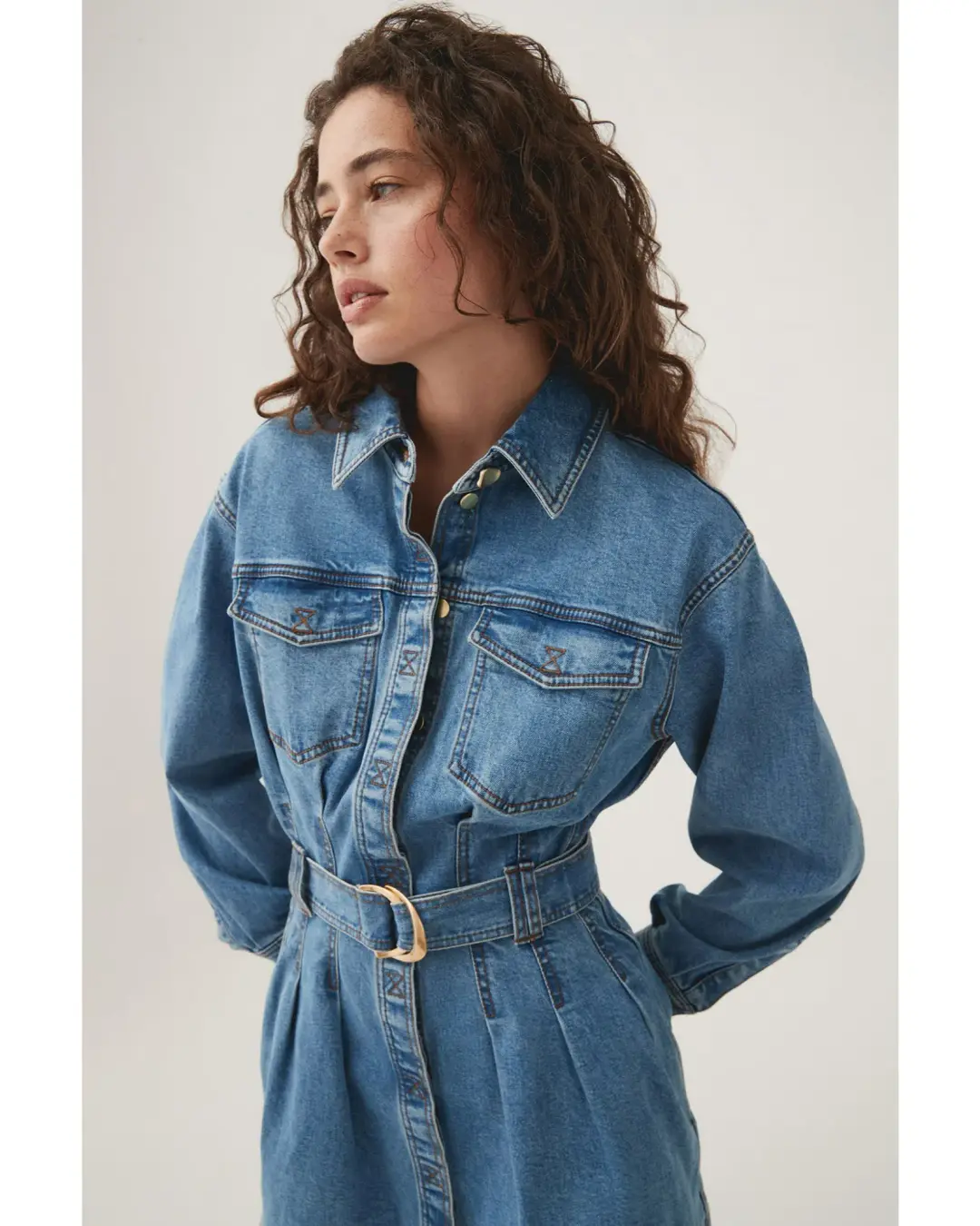 Aje Aradia Denim Mini Dress Classic Wash Size AU 4 for rent on The Volte - main image