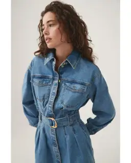 Aje Aradia Denim Mini Dress Classic Wash Size AU 4 for rent on The Volte - image 2