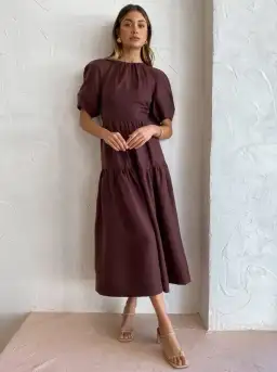 Shona Joy Marlene Open Back Midi Dress Chocolate Size 8