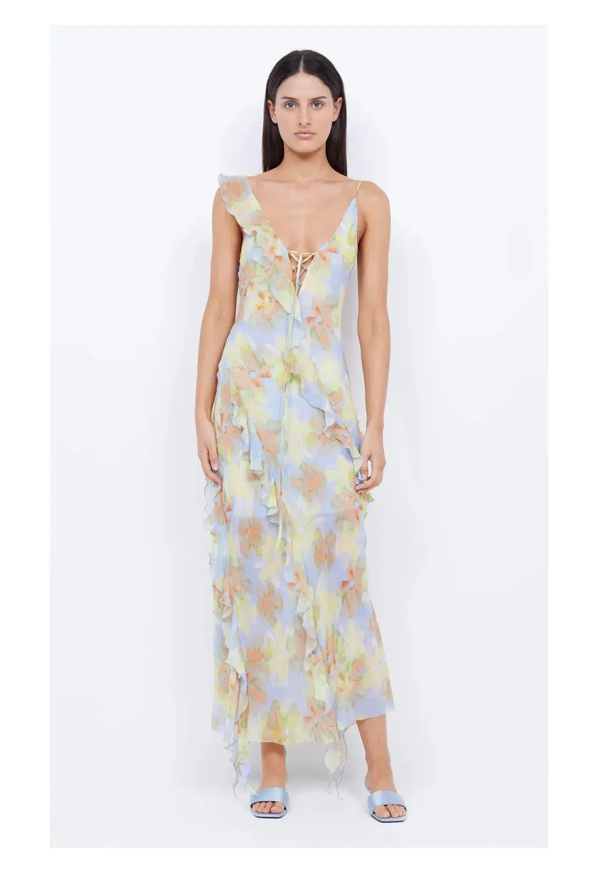 Bec and Bridge Courtney Frill Maxi Dress Blue Blossom Size 8 - Image 1