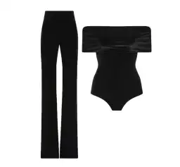 Carla Zampatti Off Shoulder Bodysuit Top and Velvet Pant Black Size 6 for rent on The Volte - image 9