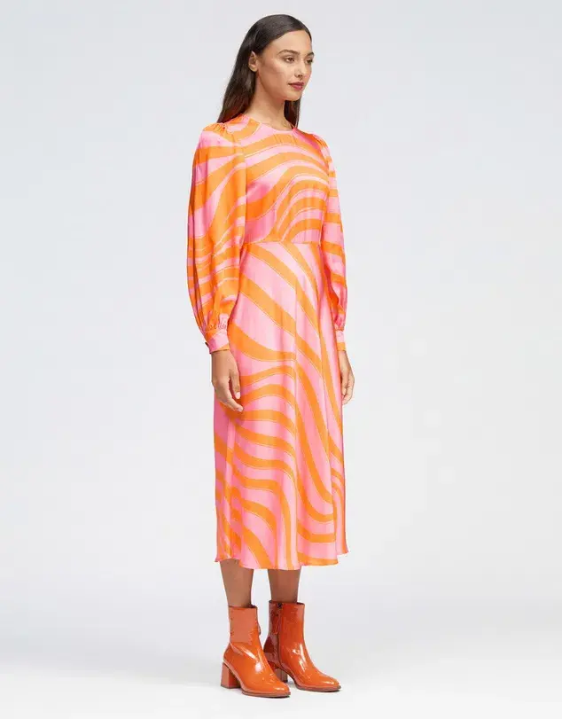 Bul Peregrine Midi Dress Orange Multi Size 8 for rent on The Volte - main image