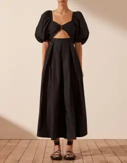 Shona Joy Mareva Short Sleeve Cut Out Midi Dress Black Size 8