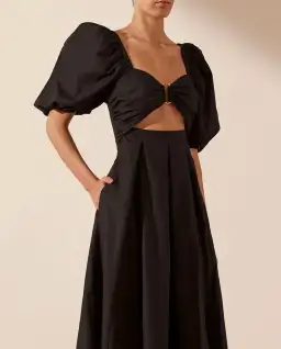 Shona Joy Mareva Short Sleeve Cut Out Midi Dress Black Size 8